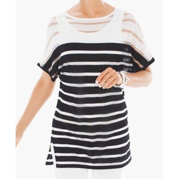 Chico's Shirt Size 0 Small NWT Travelers Stripe Dolman Top Black/White Oversized - Picture 14 of 15